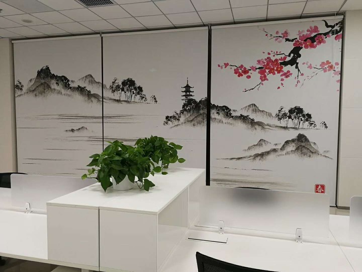 山水画卷帘